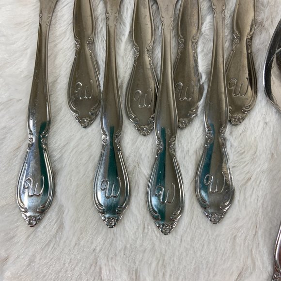 Stainless Steel Silverware Monogram "W"  Vintage Custom Craft 25 Pieces - Picture 3 of 10